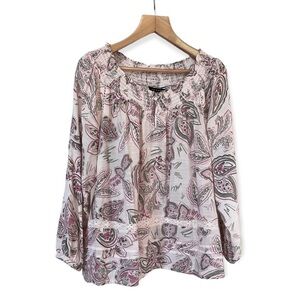 Zac & Rachel Women’s Pale Pink Floral Boho Crochet Detail Top, Size Medium